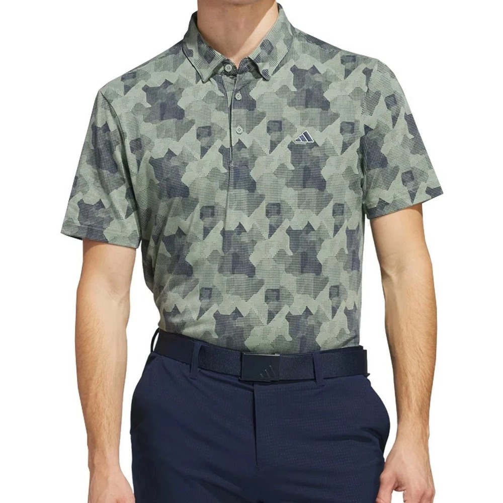 Adidas Golf Mens Digital Camo Polo Shirt Silver Green XL JF9024